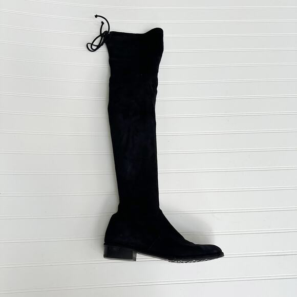 Stuart Weitzman Lowland Over-the-Knee Boots Black Suede Flat Tie Back 7.5 - Picture 3 of 11